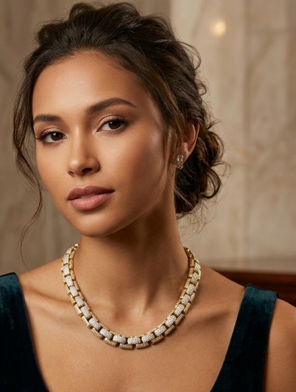 Stunning Gold and Silver Pavé Link Necklace - 16 Inches Length